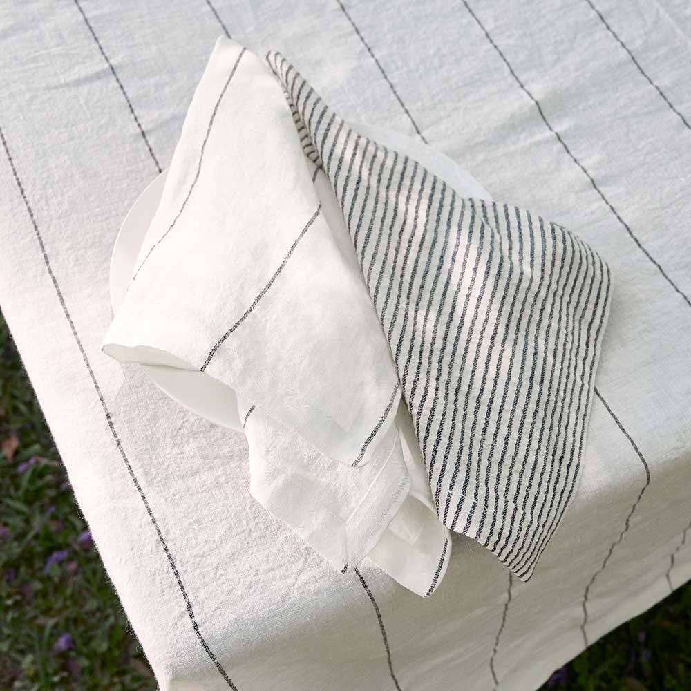 French Linen Carter Napkin Set - Off White with Black Stripe