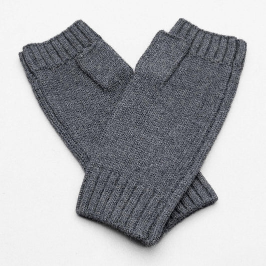 Hands UP! Rib and Jersey Pure Merino Wool Fingerless Glove, Pressed Metal Grey