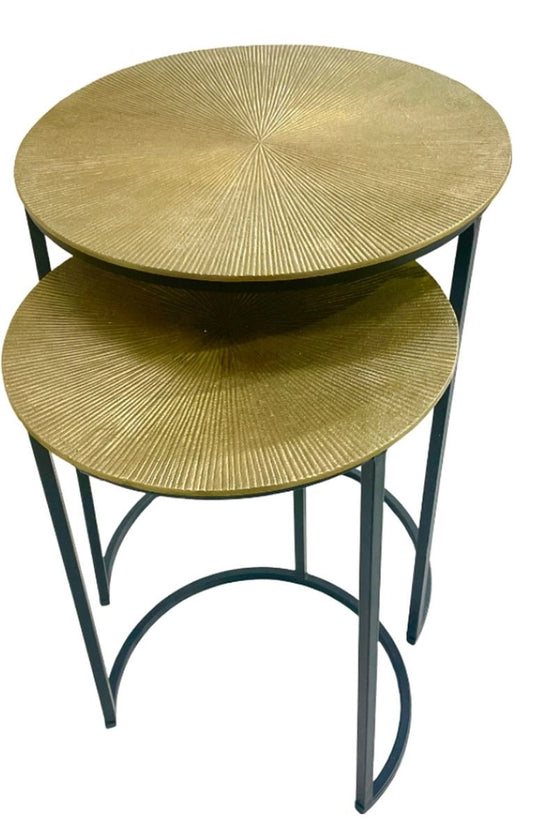 Set of 2 Antique Brass Finished Tables with Iron Legs