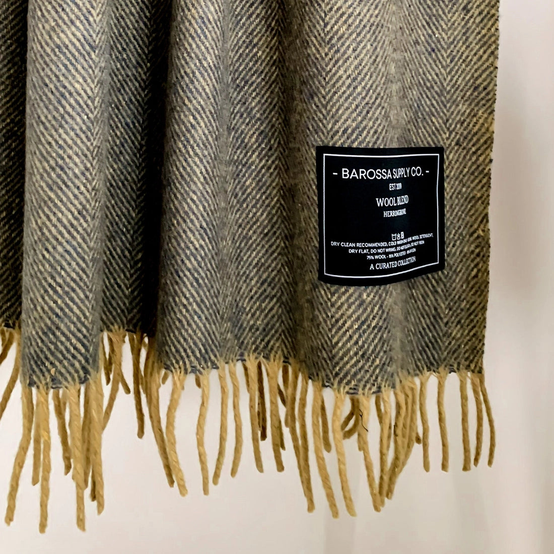 Blue / Yellow Ochre - Herringbone Wool Blend Blanket