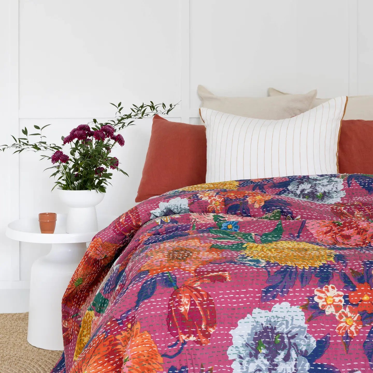 Anthro Magenta - Indian Kantha Quilt Blanket Bedspread