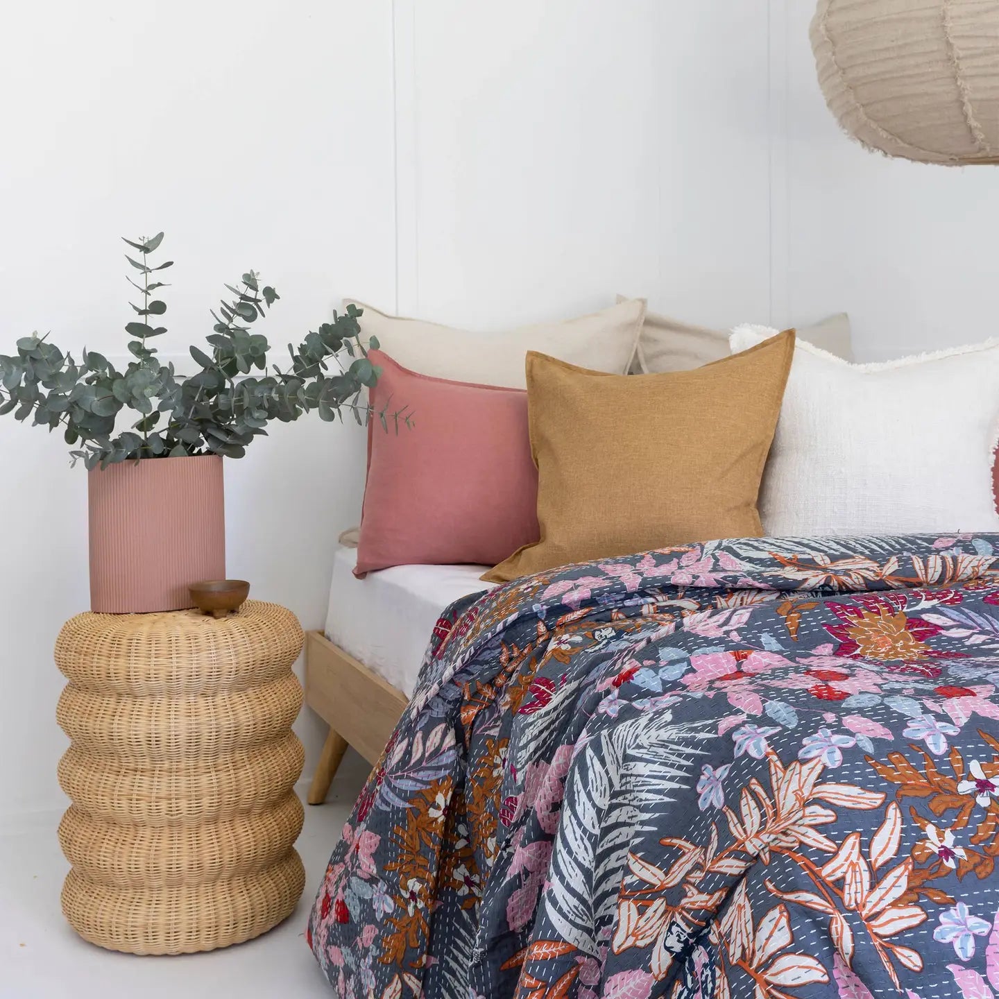 Indian Kantha Quilt Blanket Bedspread Coverlet - Blue Serenity