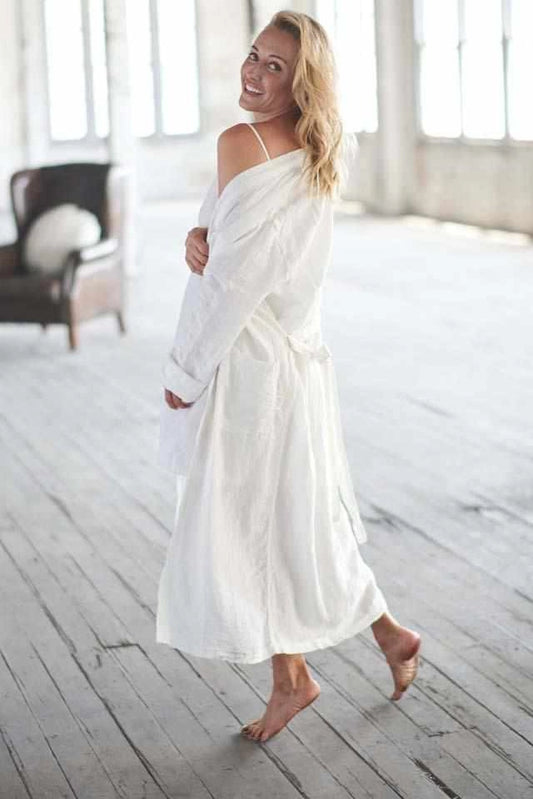 Carter Fundamental Linen Robe - Off White