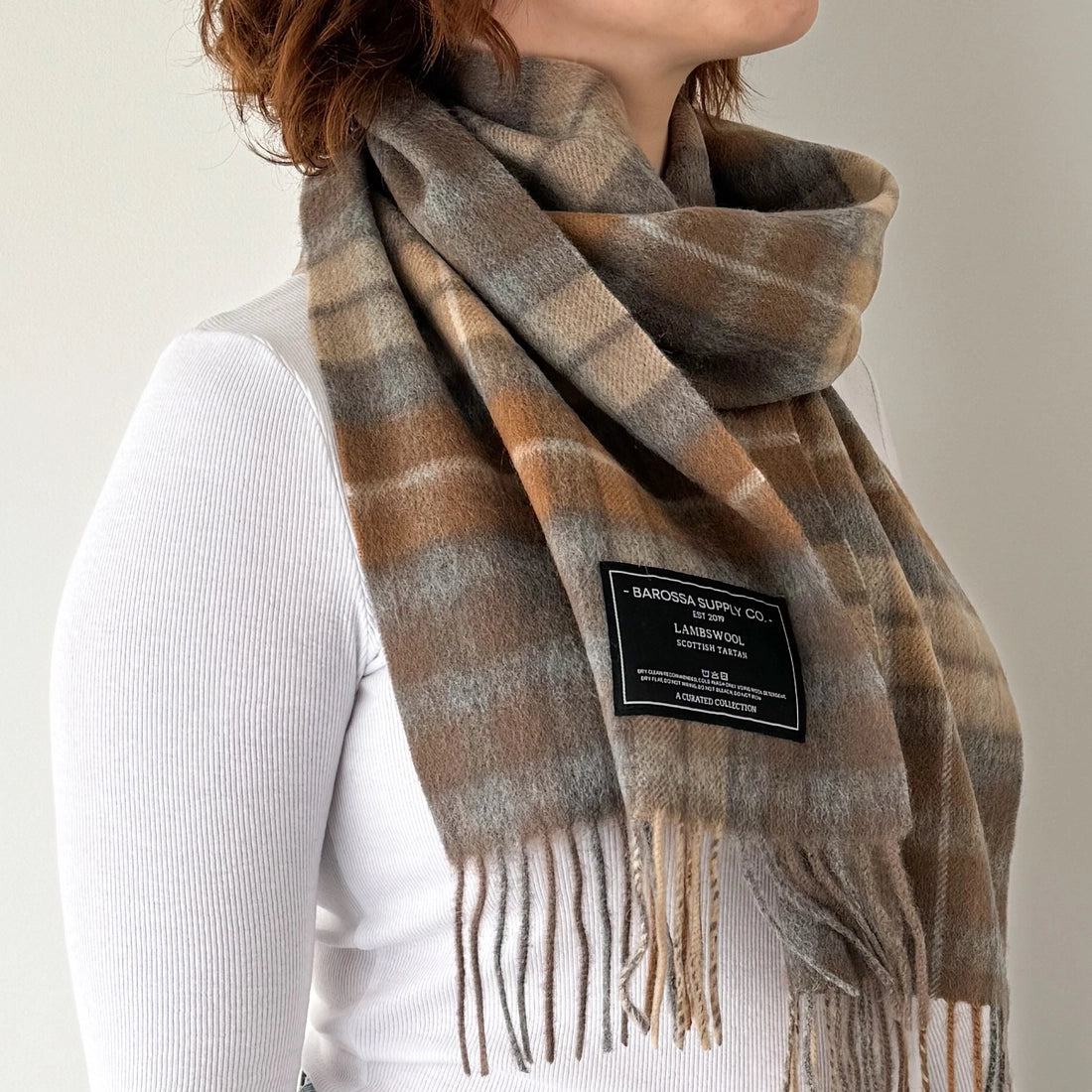 Scottish Tartan Lambswool Scarf by Barossa - Buchanan Natural