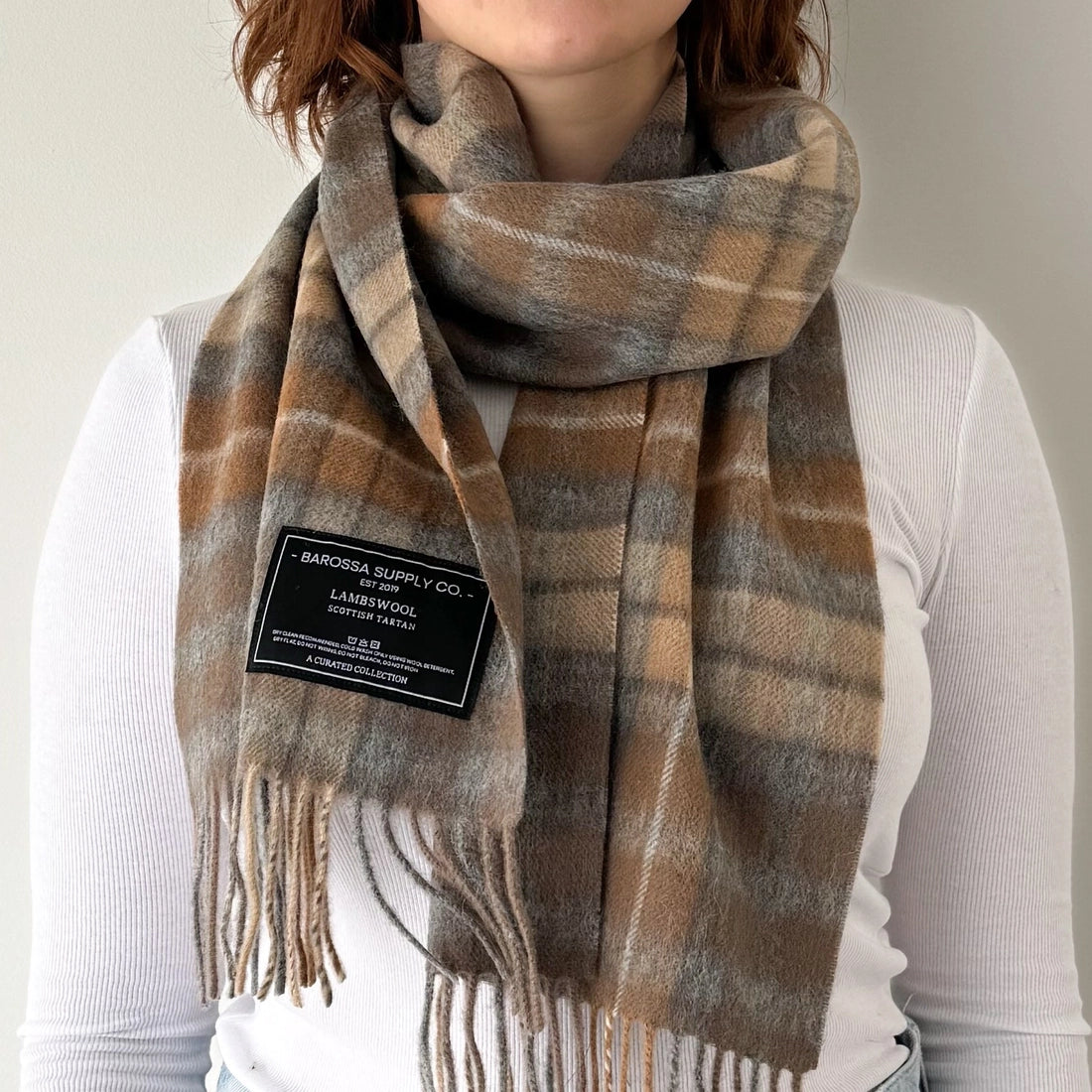 Scottish Tartan Lambswool Scarf by Barossa - Buchanan Natural