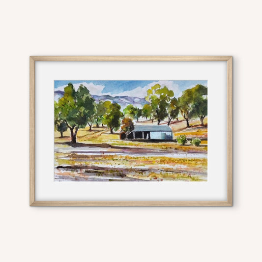 Anjee Du Terreau Original Watercolour - "Farm Shed" 28x22cm