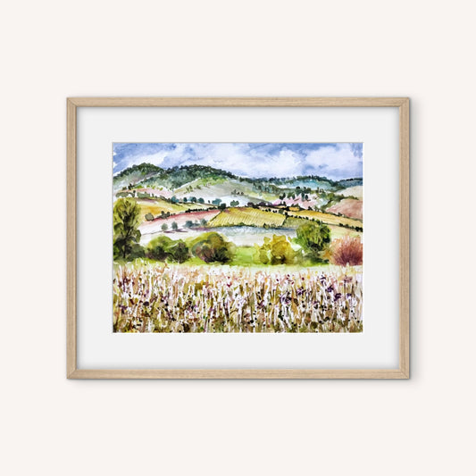 Anjee Du Terreau Original Watercolour - "Curved Hills" 38x30cm
