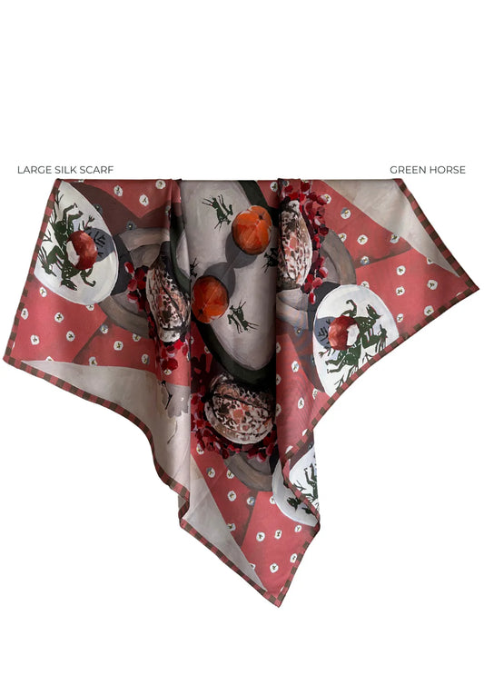 Whitney Spicer Large Silk Scarf - Green Horse