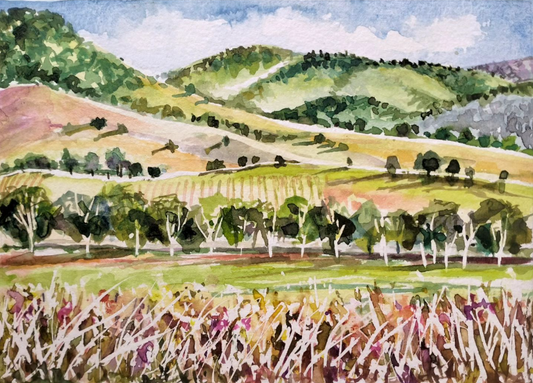 Anjee Du Terreau Hand painted Artwork - "Backdrop" 28x23