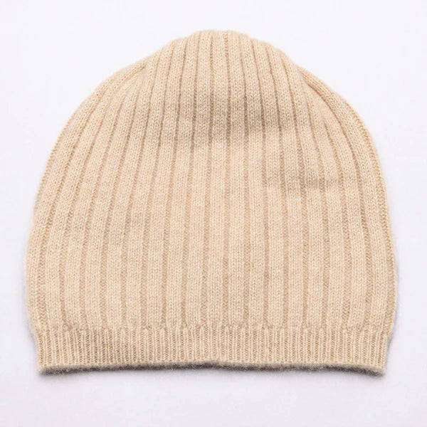 BROOME 100% Pure Cashmere Baby Rib Beanie - Biscuit