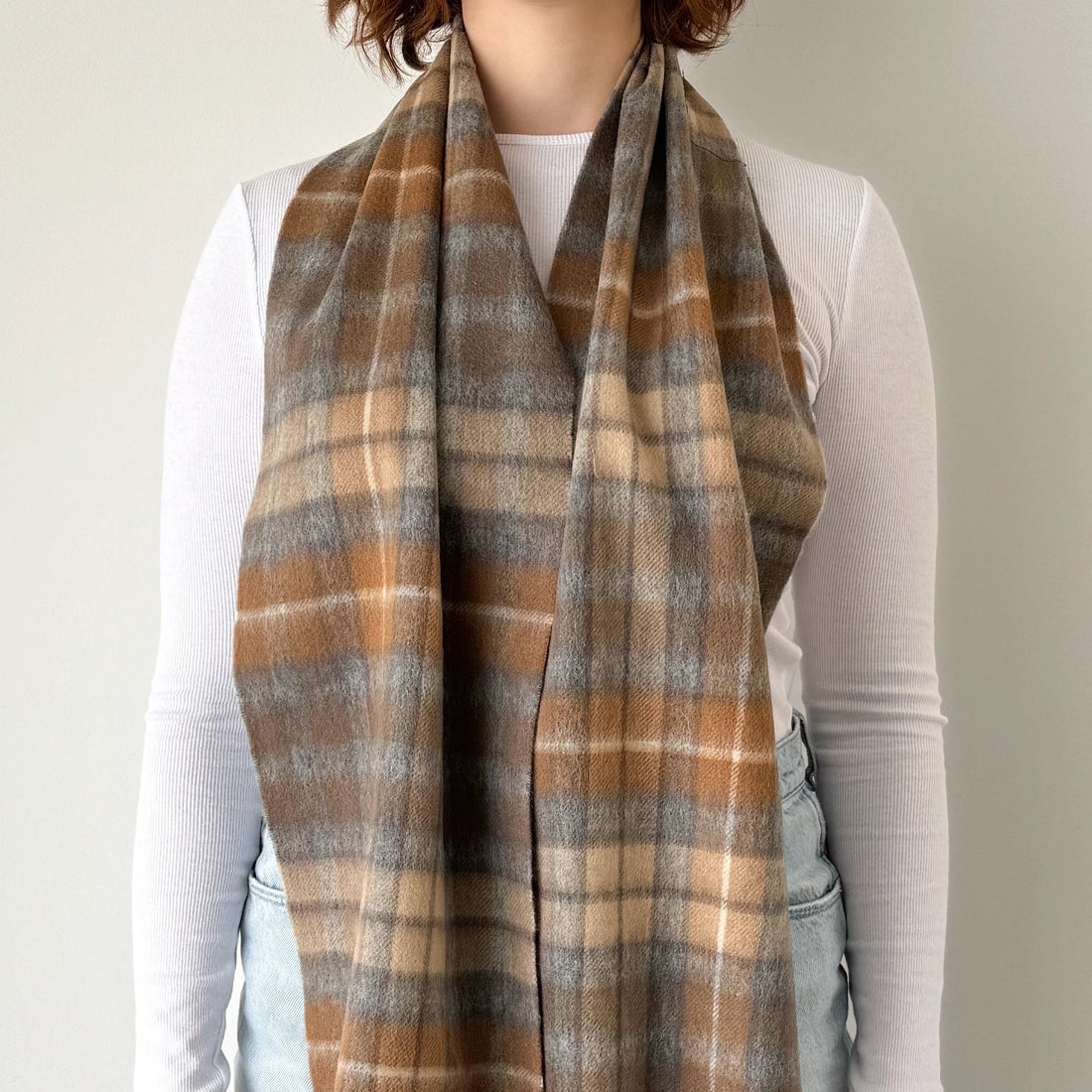 Scottish Tartan Lambswool Scarf by Barossa - Buchanan Natural