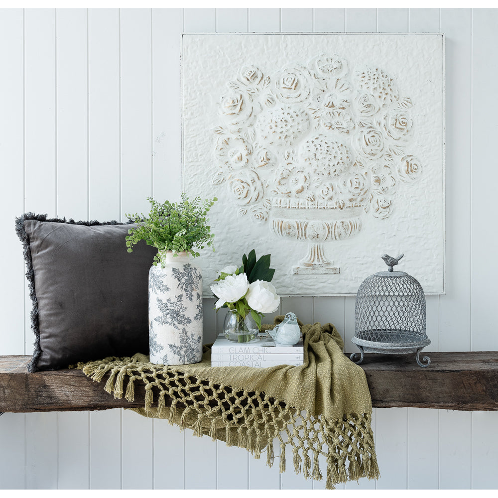 Crossed Fringe Throw in Olive