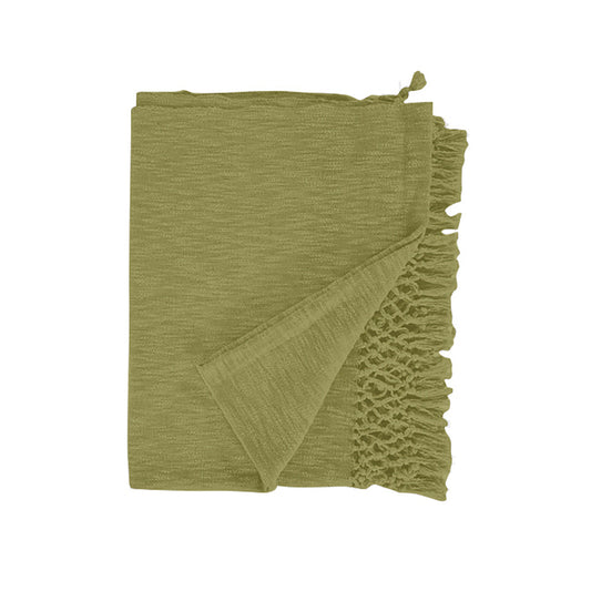 Crossed Fringe Throw in Olive