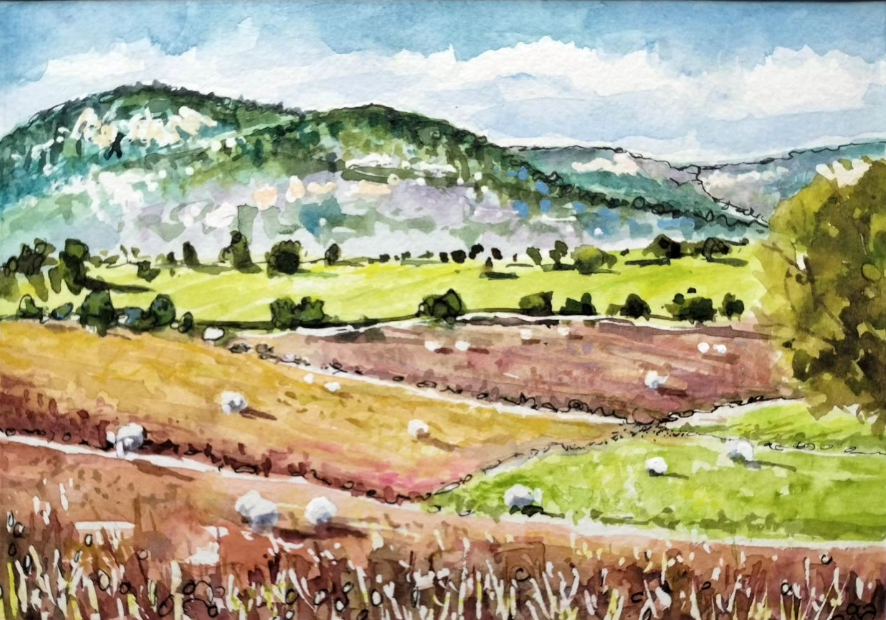 Anjee Du Terreau Hand painted Artwork - "Over Lue Road" 28x23