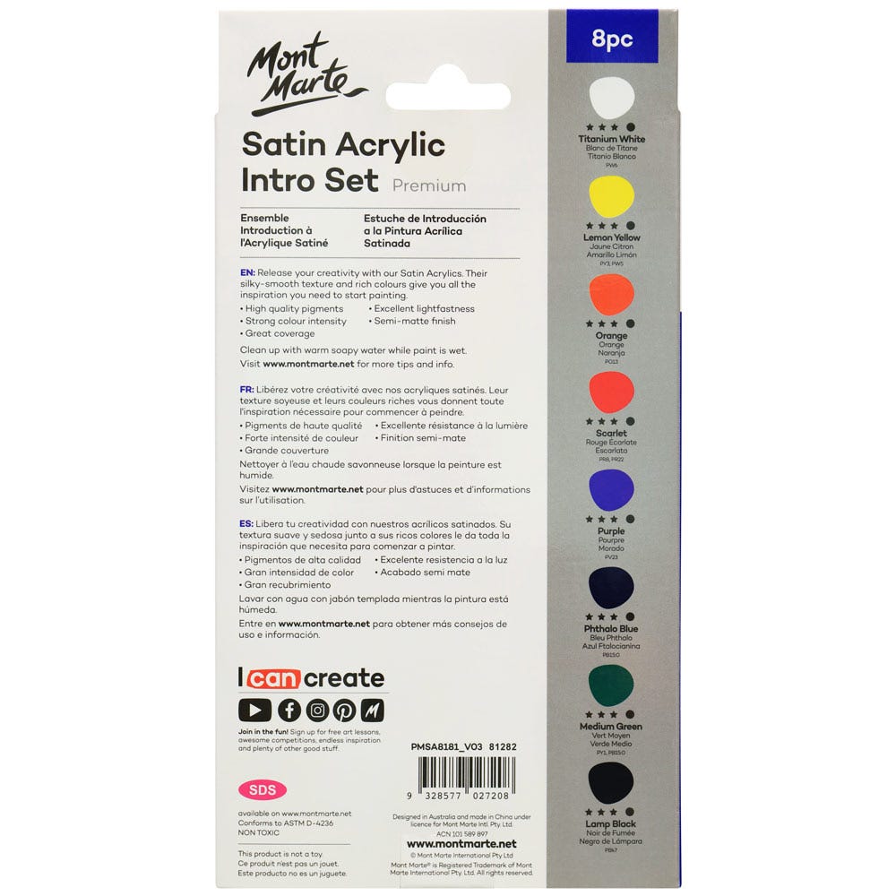 Satin Acrylic Intro Set Premium 8pc x 18ml