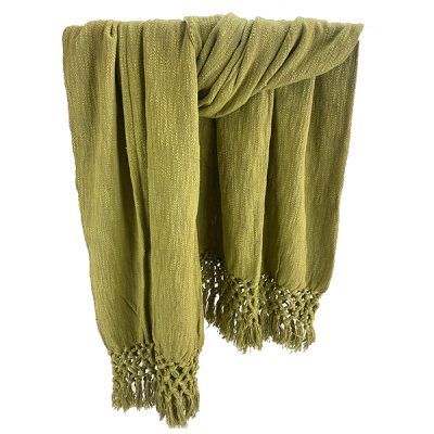 Crossed Fringe Throw in Olive