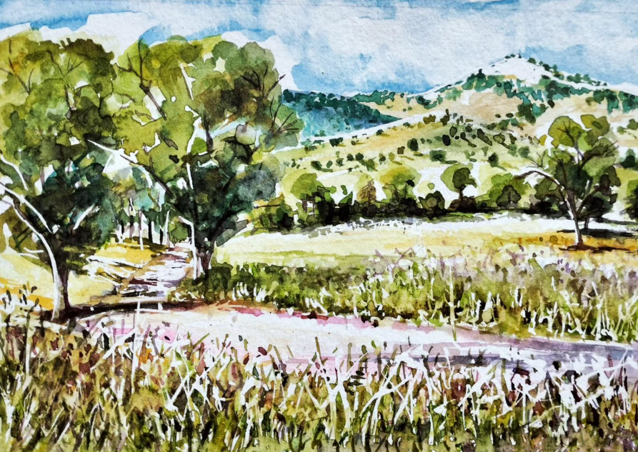 Anjee Du Terreau Hand painted Artwork - "Summer Lane" 28x23
