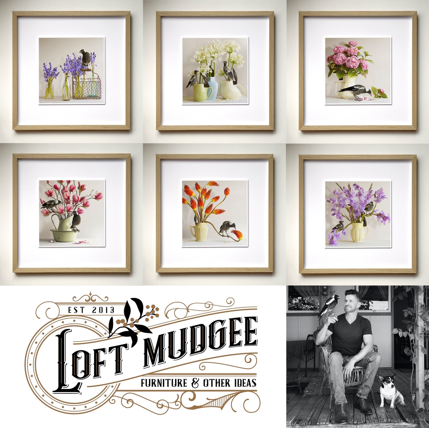Magpie & Bluebells - Framed Art by Jason McDonald Mudgee