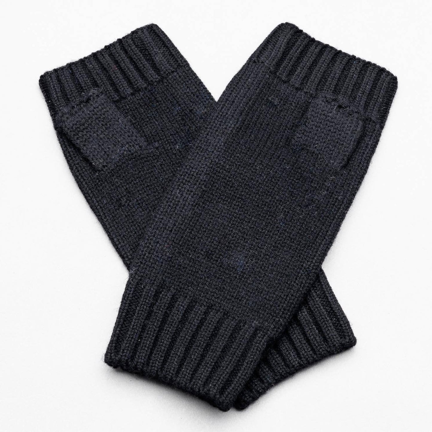 Hands UP!  Rib and Jersey Pure Merino Wool Fingerless Glove, Jett Black