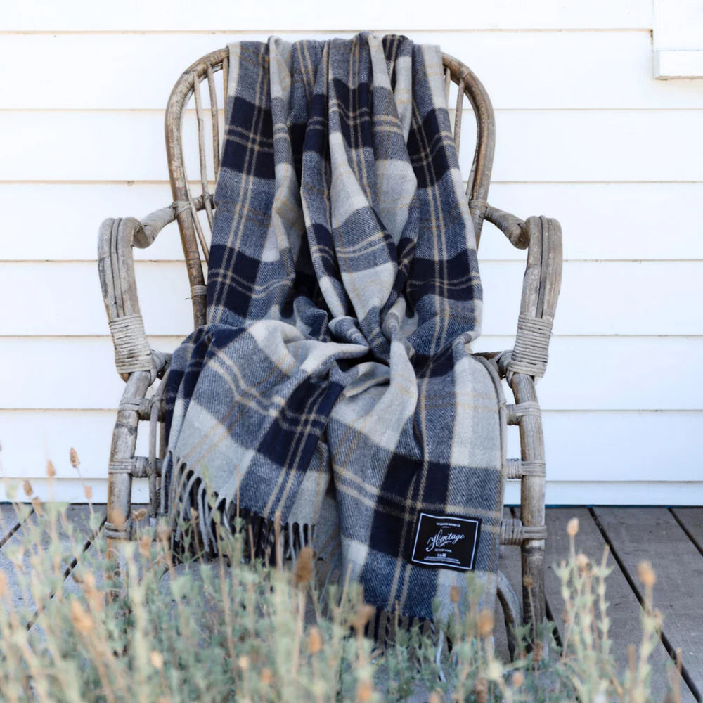 Heritage Collection | Recycled Wool Tartan Blankets | Navy