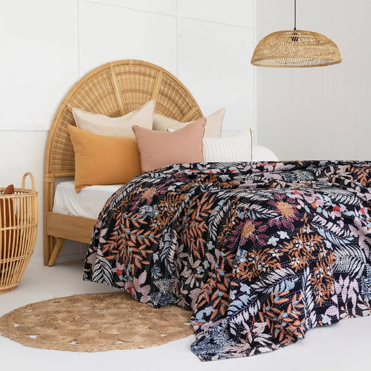 Indian Kantha Quilt Blanket Bedspread Coverlet - Black Pastures