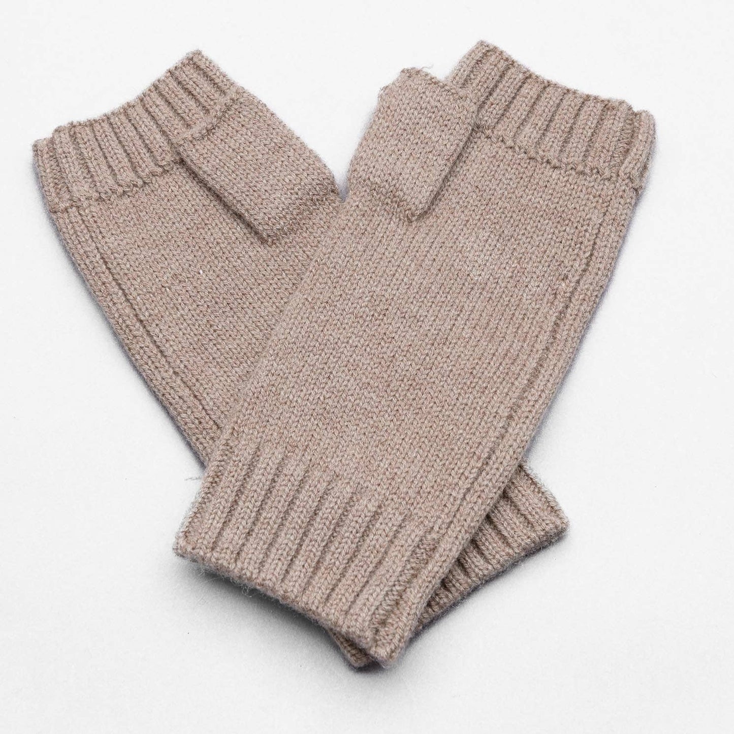 Hands UP!  Rib and Jersey Pure Merino Wool Fingerless Glove, Biscuit