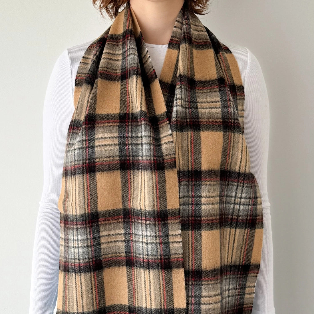 Scottish Tartan Lambswool Scarf by Barossa -  Stewart Camel