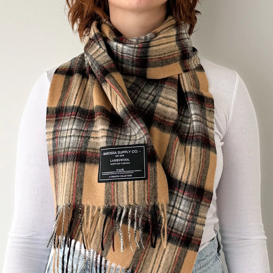 Scottish Tartan Lambswool Scarf by Barossa -  Stewart Camel