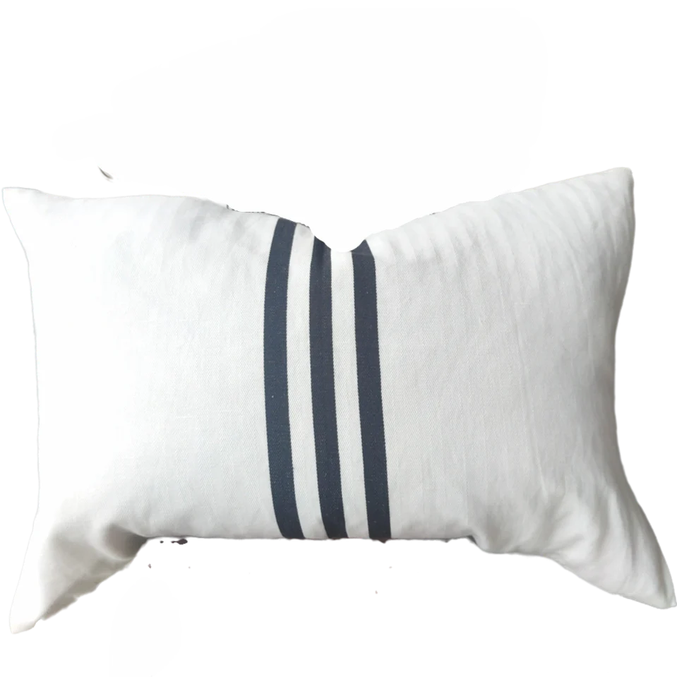 Kuta Herringbone Linen Cotton Cushion Feather Filled 40x60cm Lumbar - Black Striped