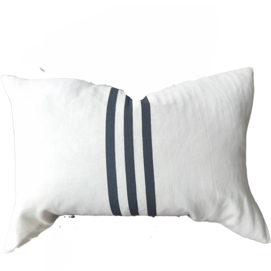 Kuta Herringbone Linen Cotton Cushion Feather Filled 40x60cm Lumbar - Black Striped