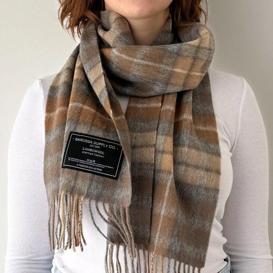 Scottish Tartan Lambswool Scarf by Barossa - Buchanan Natural