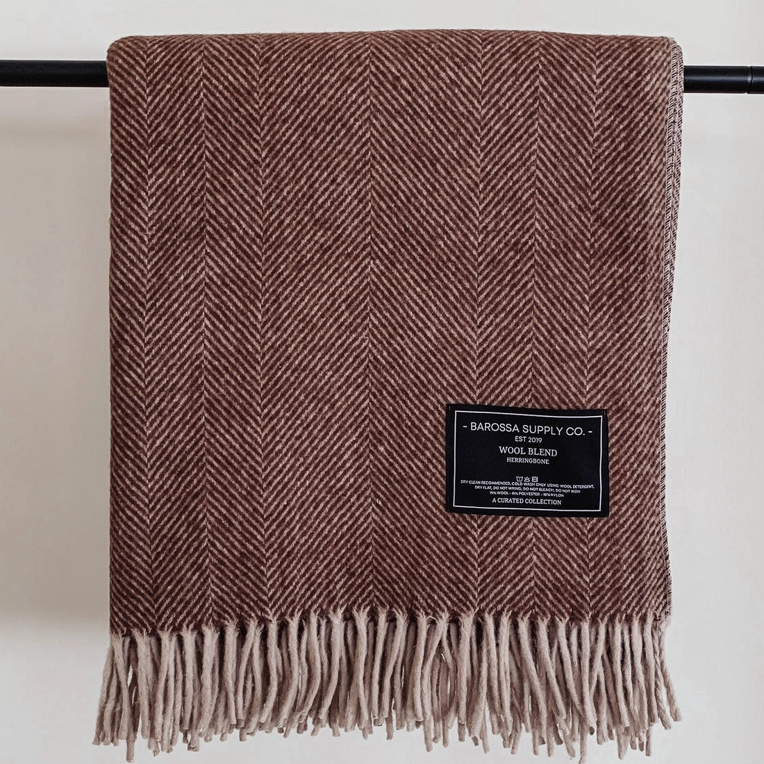 Chocolate - Herringbone Wool Blend Blanket