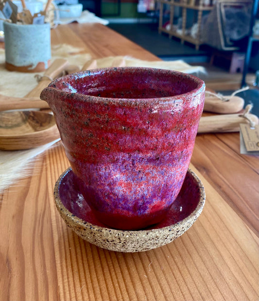 ClayCat  - Milk Jug and Sugar Bowl Red #18