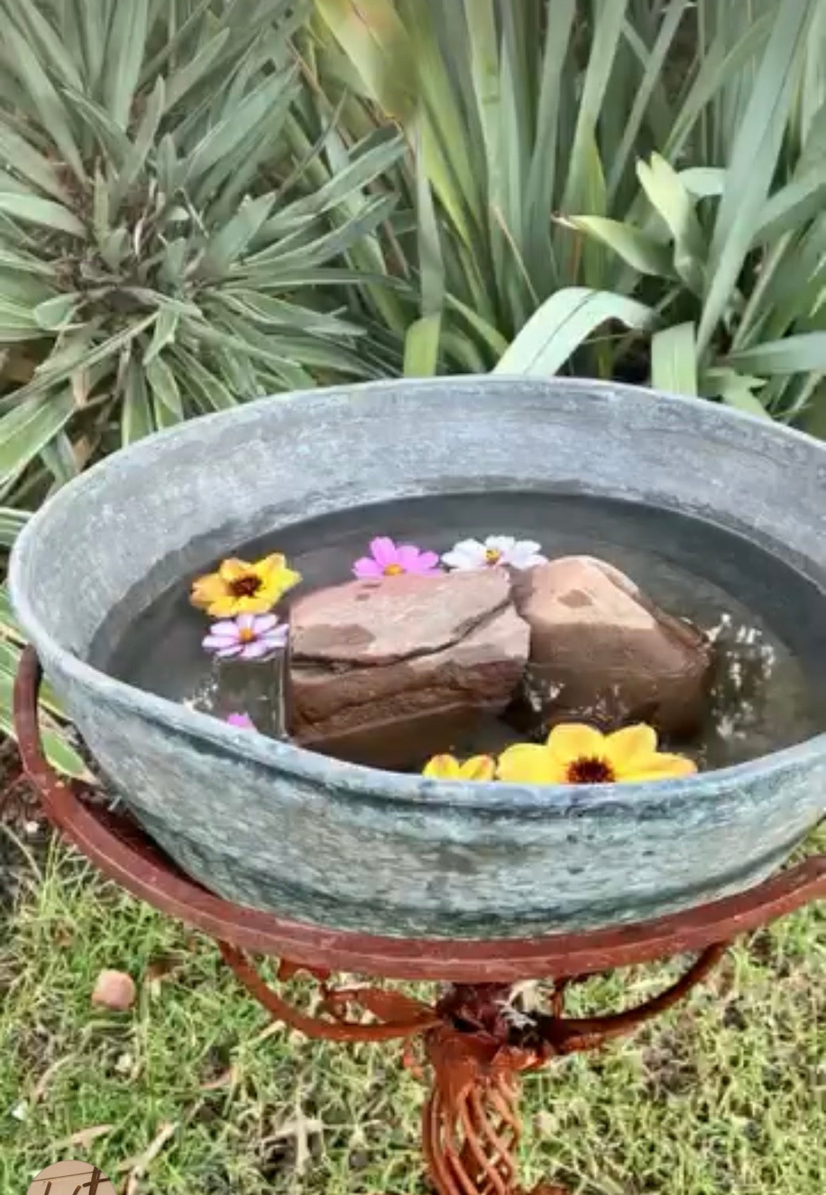 Iron and Copper Bird Bath/Planter