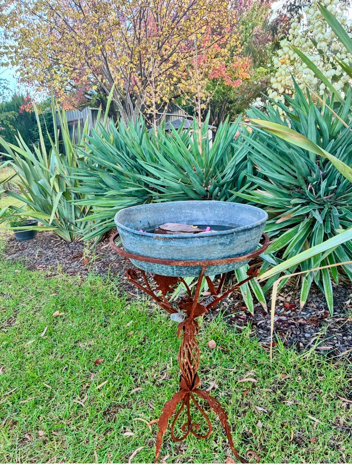 Iron and Copper Bird Bath/Planter