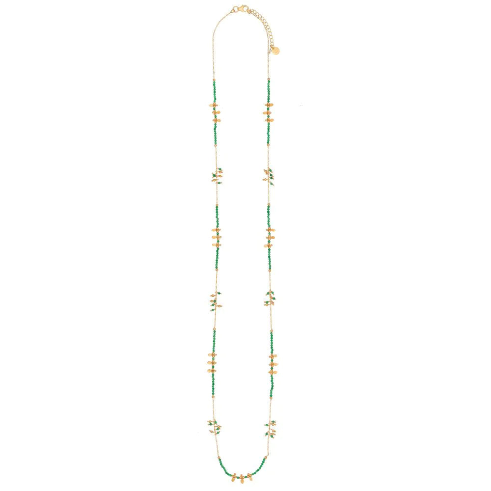 Long Green Aventurine gold charm necklace