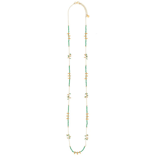 Long Green Aventurine gold charm necklace