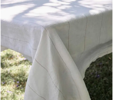 Carter Linen Tablecloth - Off White W' Natural Stripe