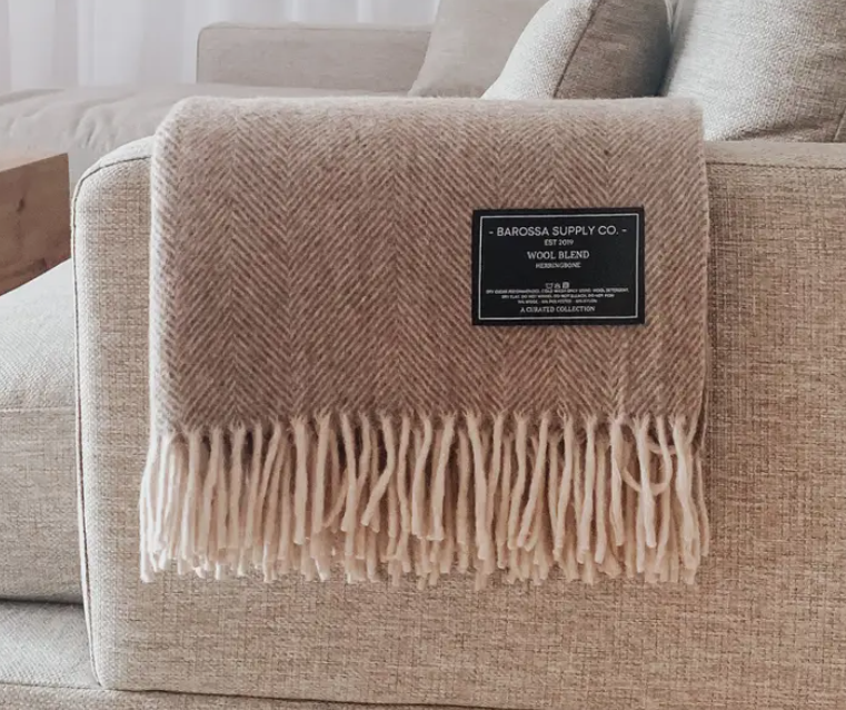 Dusty Rose - Herringbone Wool Blend Blanket