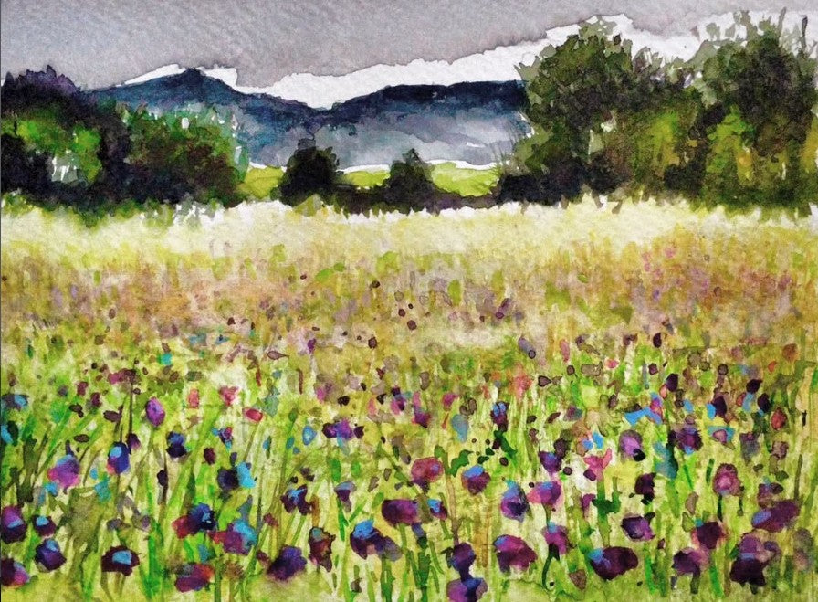 Anjee Du Terreau Original Watercolour -  "Flower Field" 28x22cm