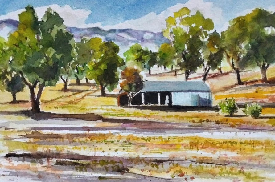 Anjee Du Terreau Original Watercolour -  "Farm Shed" 28x22cm