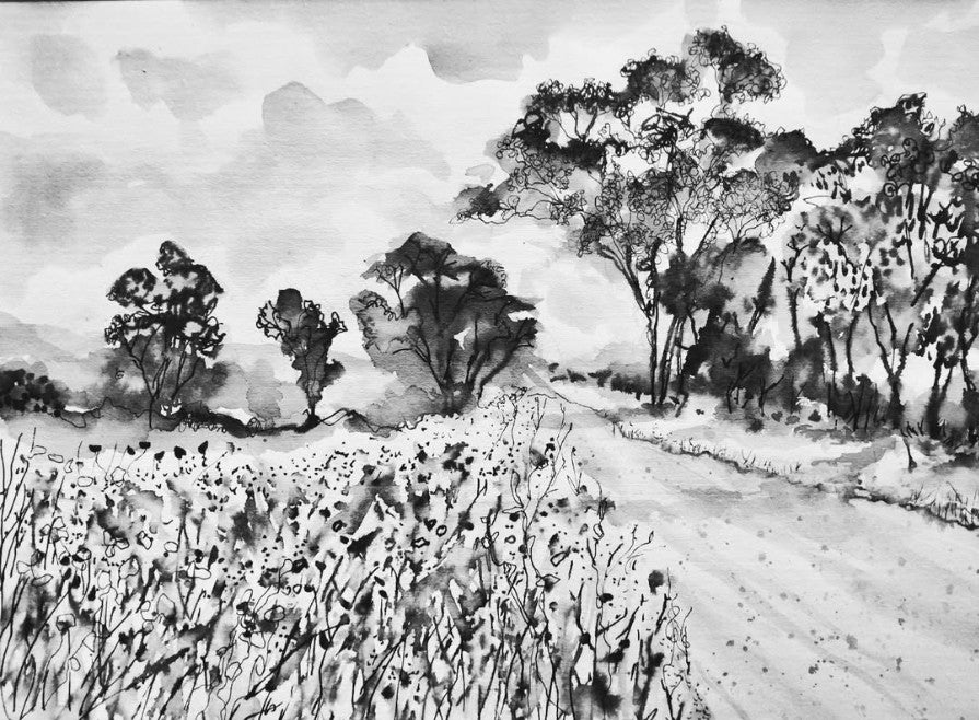 Anjee Du Terreau Original Watercolour -  "Winter Lane" 38x30cm
