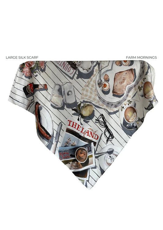 Whitney Spicer Large Silk Scarf -  Farm Mornings