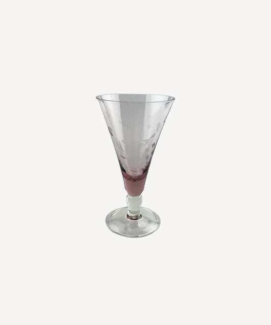 Floral Etched Short Wine Glass Pink