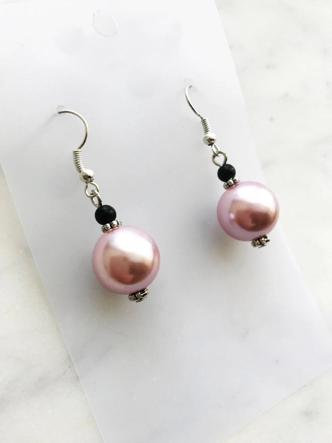 Vintage Pink Glass Pearl Earrings