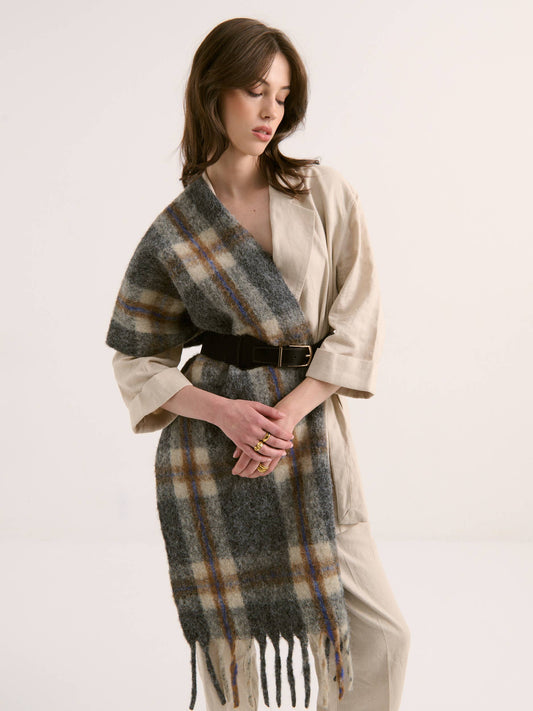 Classic Check Fluff Scarf In Grey