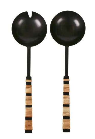 Plantation Salad Server Set Black & Rattan