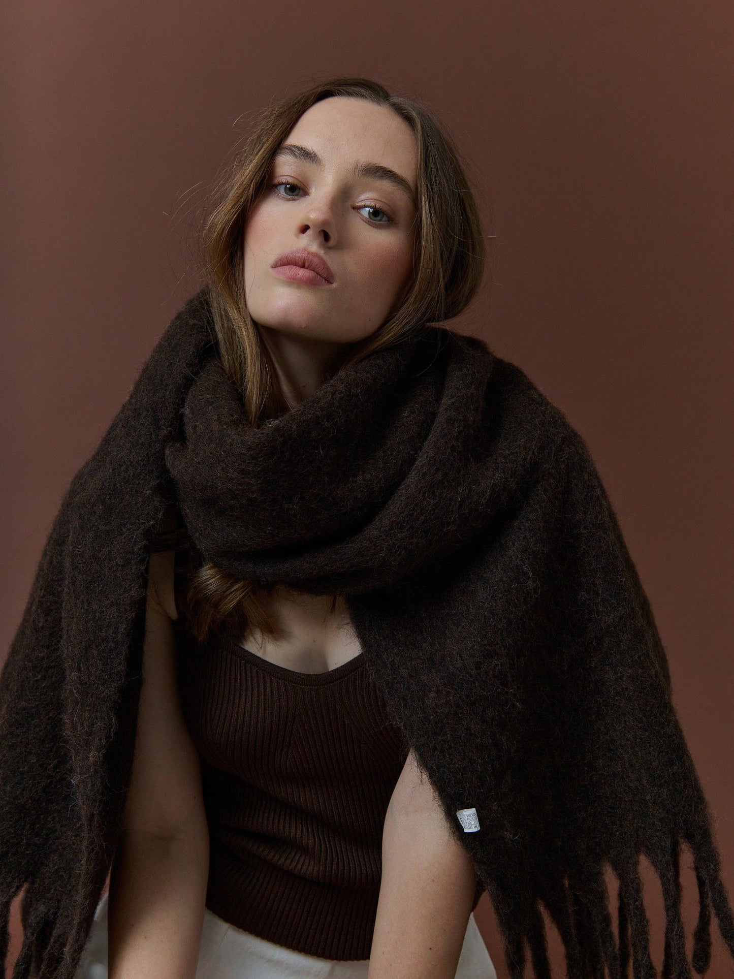 Betty Wool Plain Winter Fluffy Scarf in Brown
