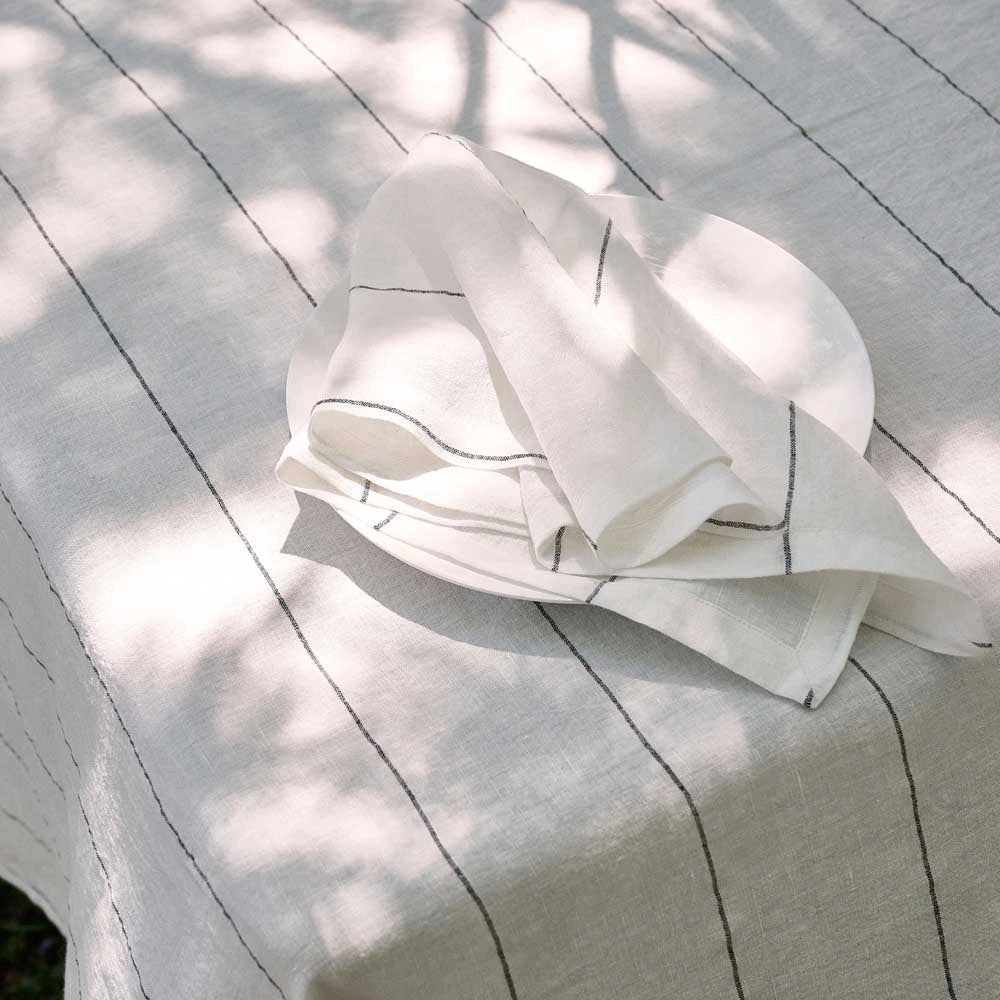 French Linen Carter Napkin Set - Off White with Black Stripe