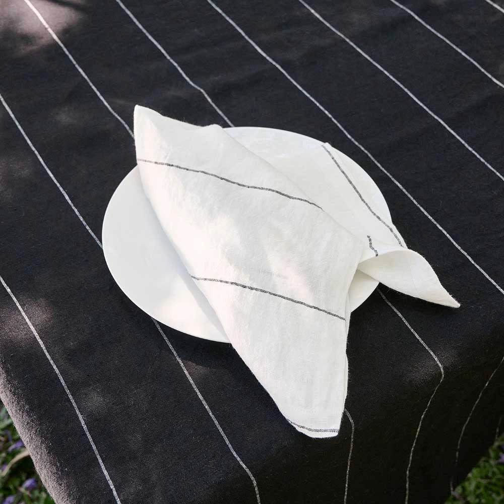 French Linen Carter Napkin Set - Off White with Black Stripe